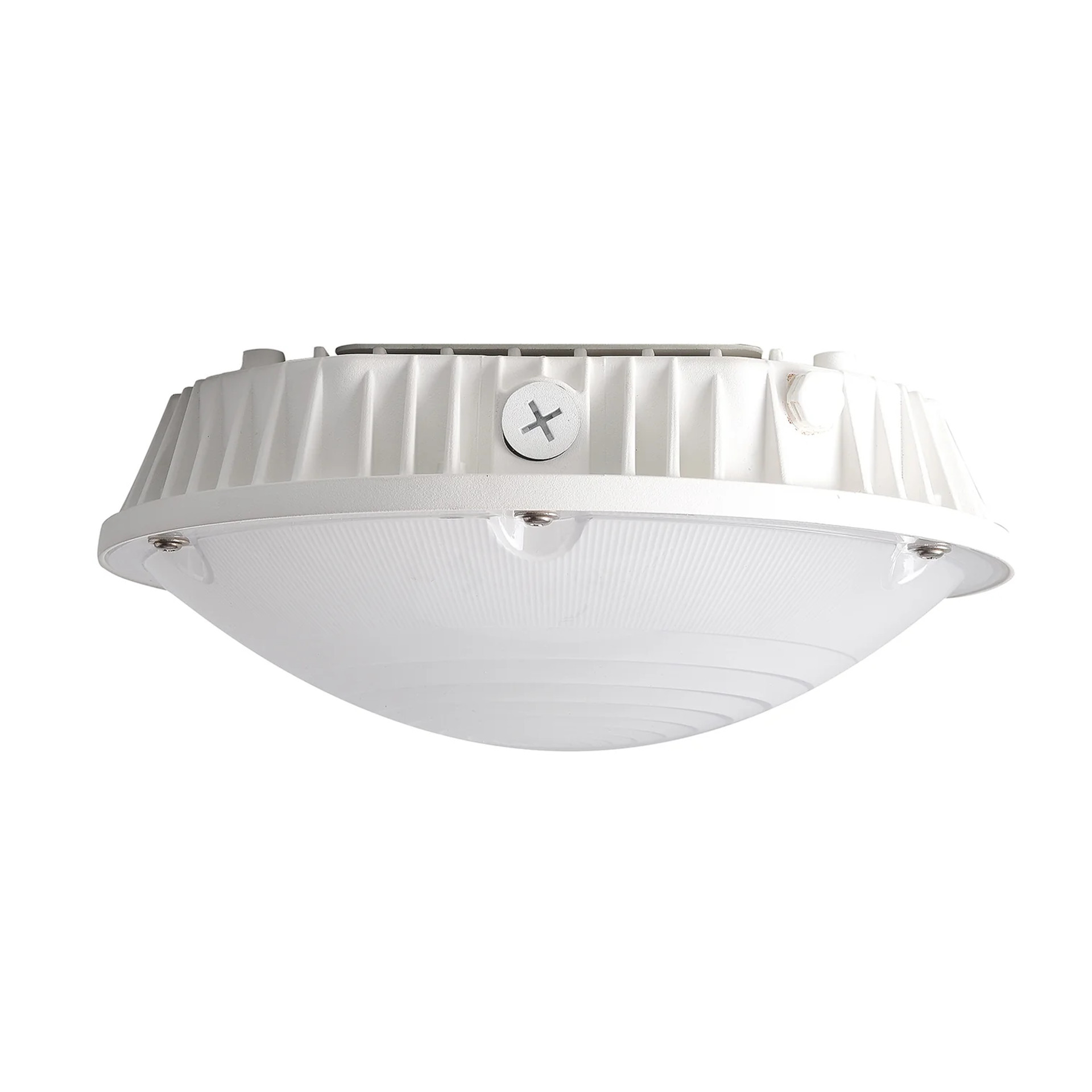 30 Watt LED Round Garage Canopy Light - Ceiling or Conduit Mount - 3600 Lumens - 5000K Daylight - 120-277V - White Finish