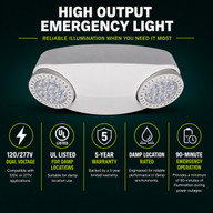 High output LED emergency light, 120/277V, UL Listed, damp location rated, 90-minute battery backup