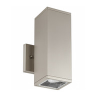 modern LED wall sconce, 20W, selectable color temperature, brushed nickel square cylinder, downward beam, studio image