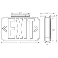 LED exit sign with selectable lettering, dimension line diagram showing height, width, and depth