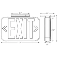 LED exit sign with selectable lettering, dimension line diagram showing height, width, and depth