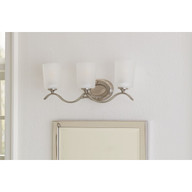 Progress Lighting Inspire Collection Three-Light Brushed Nickel Etched Glass Traditional Bath Vanity Light - Damp Location Listed Application Shot Model P2020-09
