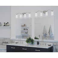 Progress Lighting Inspire Collection Four-Light Brushed Nickel Etched Glass Traditional Bath Vanity Light - Damp Location Listed Application Shot Model P2021-09