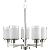 Progress Lighting Chandeliers Light - Alexa Collection Five-Light Brushed Nickel Etched Linen With Clear Edge Glass Modern Chandelier Light - Model P4459-09