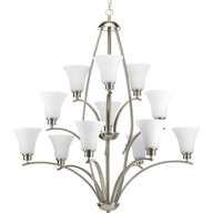 Progress Lighting Chandeliers Light - Joy Collection Twelve-Light Brushed Nickel Etched White Inside Glass Traditional Chandelier Light - Model P4497-09