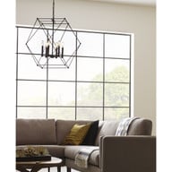 Progress Lighting Spatial Collection Six-Light Matte Black Global Pendant Light - Dry Location Listed Application Shot Model P500084-031