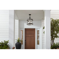 Progress Lighting Brenham Collection Black Three-Light Outdoor Pendant - Damp Location Listed Application Shot Model P500235-031