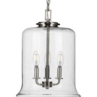 Progress Lighting Pendants Light - Winslett Collection Three-Light Brushed Nickel Clear Seeded Glass Coastal Pendant Light - Model P500239-009