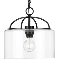 Progress Lighting Pendants Light - Leyden Collection One-Light Matte Black and Clear Glass Farmhouse Style Hanging Pendant Light - Model P500316-031