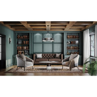 Progress Lighting Lowery Collection Five-Light Matte Black Industrial Luxe Semi-Flush Convertible or Hanging Pendant Light with Aged Silver Leaf Accent - Dry Location Listed Application Shot Model P500330-31M