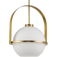 Progress Lighting Pendants Light - Delayne Collection One-Light Mid-Century Modern Brushed Bronze Etched Opal Glass Pendant Light - Model P500359-109