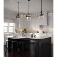 Progress Lighting Parkhurst Collection One-Light New Traditional Matte Black Clear Glass Mini-Pendant Light - Dry Location Listed Application Shot Model P500360-31M