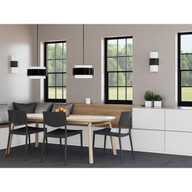 Progress Lighting Silva Collection Three-Light Matte Black White Linen Shade Pendant - Dry Location Listed Application Shot Model P500399-31M