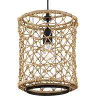 Progress Lighting Pendants Light - Chandra Collection One-Light Matte Black Global Pendant with Woven Shade - Model P500419-31M