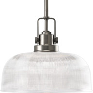 Progress Lighting Pendants Light - Archie Collection One-Light Antique Nickel Clear Prismatic Glass Coastal Pendant Light - Model P5026-81