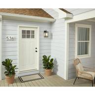 Progress Lighting Parrish Collection One-Light Matte Black Clear and Etched Glass Modern Craftsman Outdoor Medium Wall Lantern - Wet Location Listed Application Shot Model P560342-31M