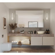 Progress Lighting Phase 4 Collection 16 in. Brushed Nickel Small Modern Integrated 3CCT Integrated LED Linear Vanity Light - Damp Location Listed Application Shot Model P710110-009-CS