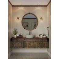 Progress Lighting Archie Collection One-Light Vintage Brass Clear Double Prismatic Glass Coastal Bath Vanity Light - Damp Location Listed Application Shot Model P2989-163