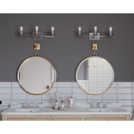 Progress Lighting Debut Collection Three-Light Brushed Nickel Farmhouse Bath Vanity Light - Damp Location Listed Application Shot Model P300010-009