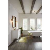 Progress Lighting Hansford Collection One-Light Vintage Brass Clear Glass Farmhouse Bath Vanity Light - Damp Location Listed Application Shot Model P300049-163