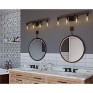 Progress Lighting Barnes Mill Collection Four-Light Antique Bronze Clear Seeded Glass Farmhouse Bath Vanity Light - Damp Location Listed Application Shot Model P300069-020