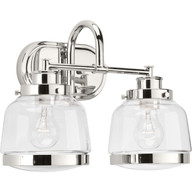 Progress Lighting Bath & Vanity Light - Judson Collection Two-Light Polished Nickel Clear Glass Farmhouse Bath Vanity Light - Model P300081-104