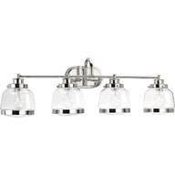 Progress Lighting Bath & Vanity Light - Judson Collection Four-Light Polished Nickel Clear Glass Farmhouse Bath Vanity Light - Model P300083-104