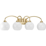 Progress Lighting Bath & Vanity Light - Carisa Collection Four-Light Vintage Gold Opal Glass Mid-Century Modern Bath Vanity Light - Model P300087-078