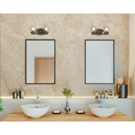 Progress Lighting Spatial Collection Two-Light Matte Black Clear Glass Global Bath Vanity Light - Damp Location Listed Application Shot Model P300113-031