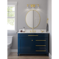 Progress Lighting Adley Collection Three-Light Satin Brass Clear Glass New Traditional Bath Vanity Light - Damp Location Listed Application Shot Model P300156-012