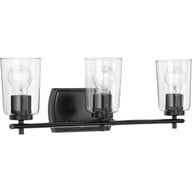 Progress Lighting Bath & Vanity Light - Adley Collection Three-Light Matte Black Clear Glass New Traditional Bath Vanity Light - Model P300156-031