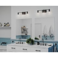 Progress Lighting Adley Collection Three-Light Matte Black Clear Glass New Traditional Bath Vanity Light - Damp Location Listed Application Shot Model P300156-031