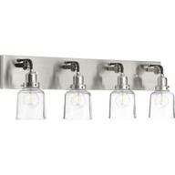 Progress Lighting Bath & Vanity Light - Rushton Collection Four-Light Brushed Nickel Clear Glass Farmhouse Bath Vanity Light - Model P300229-009