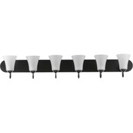 Progress Lighting Bath & Vanity Light - Classic Collection Six-Light Matte Black Etched Glass Traditional Bath Vanity Light - Model P300238-031