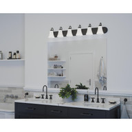 Progress Lighting Classic Collection Six-Light Matte Black Etched Glass Traditional Bath Vanity Light - Damp Location Listed Application Shot Model P300238-031