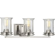Progress Lighting Bath & Vanity Light - Winslett Collection Three-Light Brushed Nickel Clear Seeded Glass Coastal Bath Vanity Light - Model P300274-009