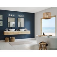 Progress Lighting Winslett Collection Three-Light Brushed Nickel Clear Seeded Glass Coastal Bath Vanity Light - Damp Location Listed Application Shot Model P300274-009