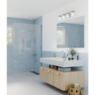 Progress Lighting Winslett Collection Four-Light Brushed Nickel Clear Seeded Glass Coastal Bath Vanity Light - Dry Location Listed Application Shot Model P300275-009