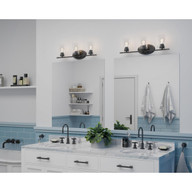 Progress Lighting Riley Collection Three-Light Matte Black Clear Glass Modern Bath Vanity Light - Damp Location Listed Application Shot Model P300278-031