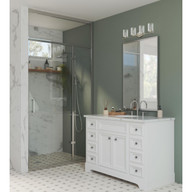 Progress Lighting Riley Collection Four-Light Brushed Nickel Clear Glass Modern Bath Vanity Light - Damp Location Listed Application Shot Model P300279-009