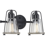 Progress Lighting Bath & Vanity Light - Conway Collection Two-Light Matte Black and Clear Seeded Farmhouse Style Bath Vanity Wall Light - Model P300296-031