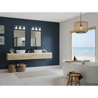 Progress Lighting Ashford Collection Three-Light Brushed Nickel and Opal Glass Farmhouse Style Bath Vanity Wall Light - Damp Location Listed Application Shot Model P300316-009