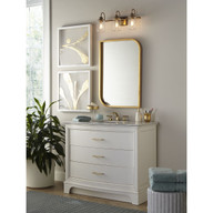 Progress Lighting Aiken Collection Three-Light Clear Glass Vintage Style Brass Farmhouse Style Bath Vanity Wall Light - Damp Location Listed Application Shot Model P300322-163