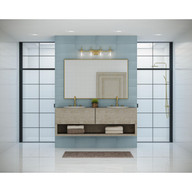 Progress Lighting Aiken Collection Four-Light Vintage Style Brass Clear Glass Farmhouse Style Bath Vanity Wall Light - Damp Location Listed Application Shot Model P300323-163