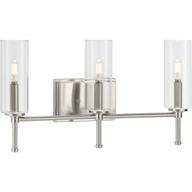 Progress Lighting Bath & Vanity Light - Elara Collection Three-Light Brushed Nickel Clear Glass New Traditional Bath Vanity Light - Model P300358-009