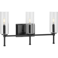 Progress Lighting Bath & Vanity Light - Elara Collection Three-Light Matte Black Clear Glass New Traditional Bath Vanity Light - Model P300358-31M