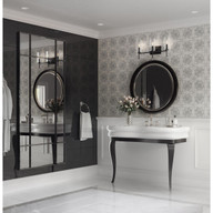 Progress Lighting Elara Collection Three-Light Matte Black Clear Glass New Traditional Bath Vanity Light - Damp Location Listed Application Shot Model P300358-31M