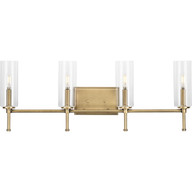 Progress Lighting Bath & Vanity Light - Elara Collection Four-Light New Traditional Vintage Brass Clear Glass Bath Vanity Light - Model P300359-163