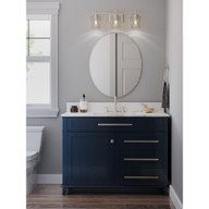 Progress Lighting Calais Collection Three-Light Brushed Nickel Clear Glass New Traditional Bath Vanity Light - Damp Location Listed Application Shot Model P300362-009