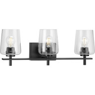 Progress Lighting Bath & Vanity Light - Calais Collection Three-Light Matte Black Clear Glass New Traditional Bath Vanity Light - Model P300362-31M
